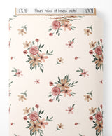 Tissu - Fleurs roses et beiges pastel