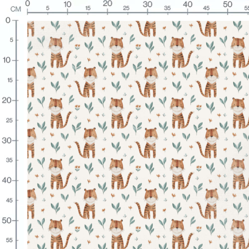 Tissu - Tigres marron sur fond crème