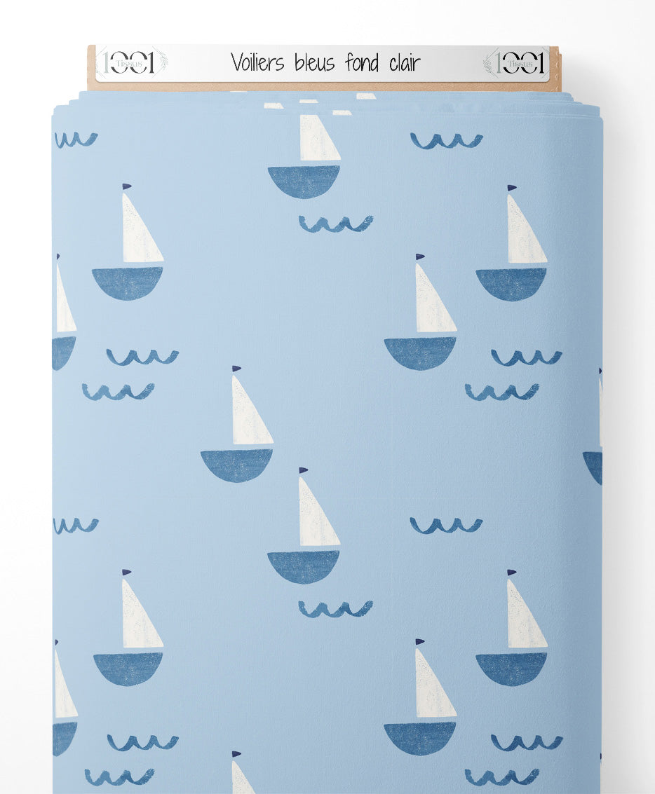 Tissu - Voiliers bleus sur fond clair