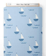 Tissu - Voiliers bleus sur fond clair
