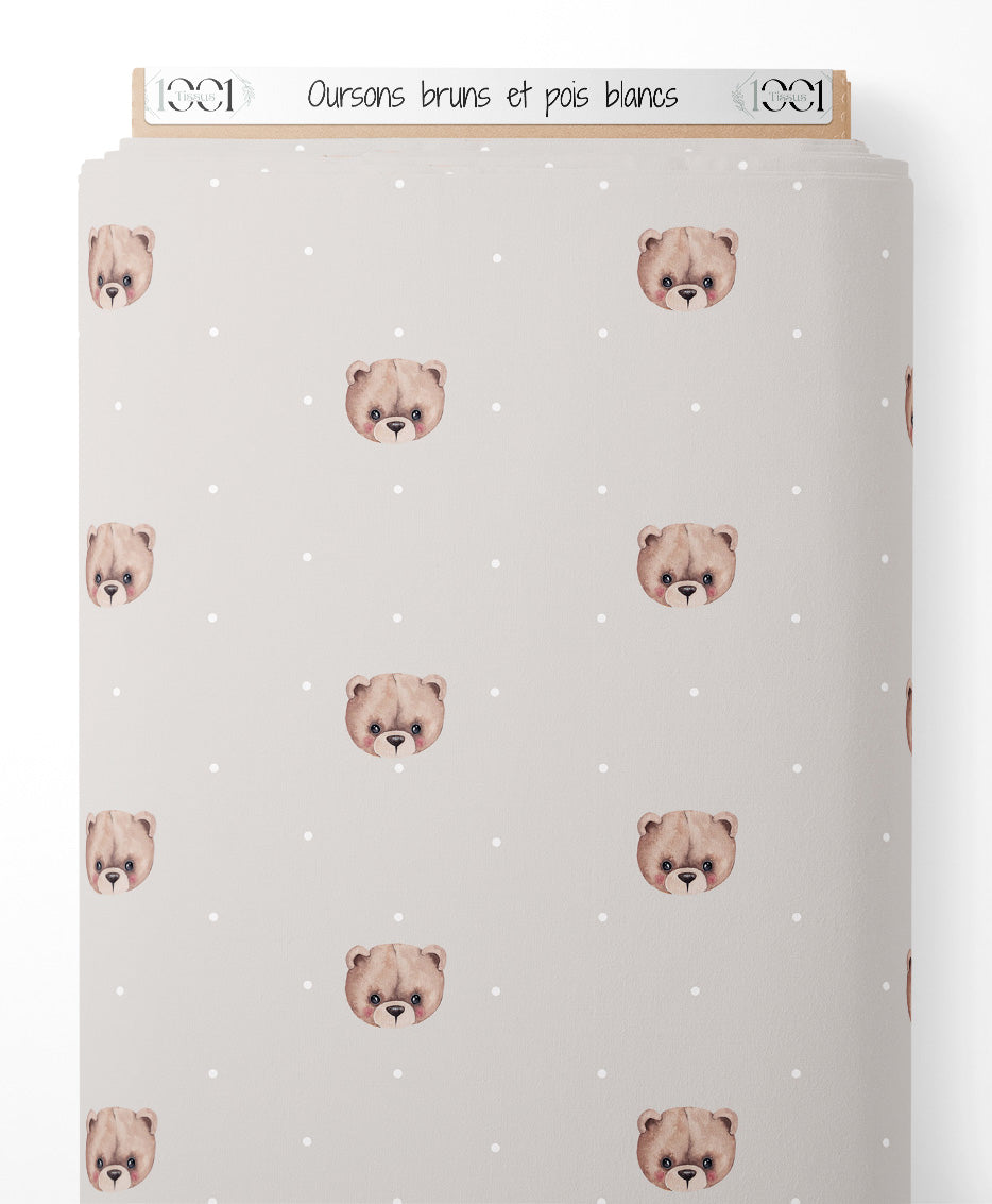 Tissu - Oursons bruns et pois blancs