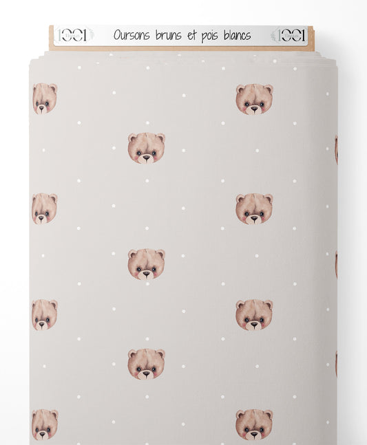 Tissu - Oursons bruns et pois blancs