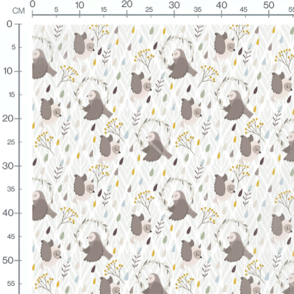 Tissu - Chouettes et feuillages colorés