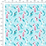 Tissu - Perroquets roses sur fond bleu