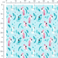Tissu - Perroquets roses sur fond bleu