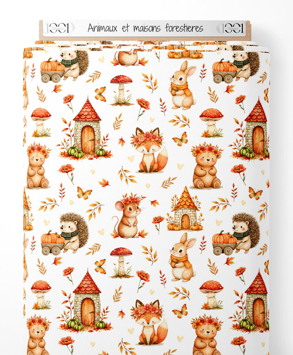 Tissu - Animaux et maisons forestières