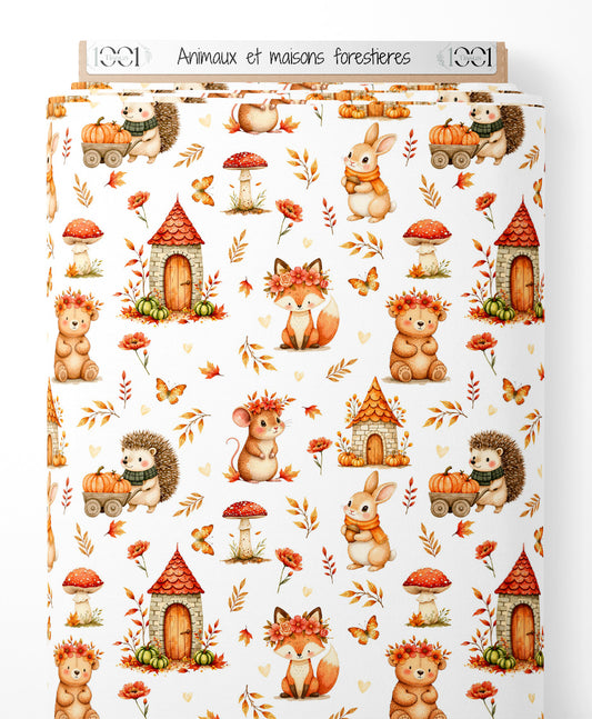 Tissu - Animaux et maisons forestières