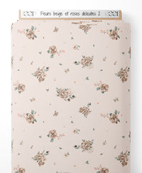 Tissu - Fleurs beige et roses délicates 2