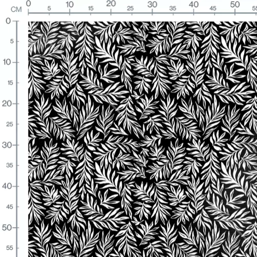Tissu - Feuilles blanches contrastées