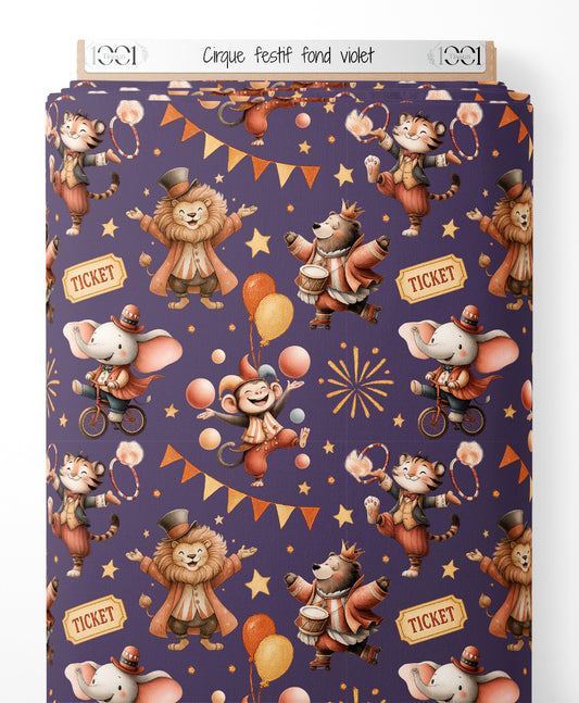 Tissu - Cirque festif sur fond violet