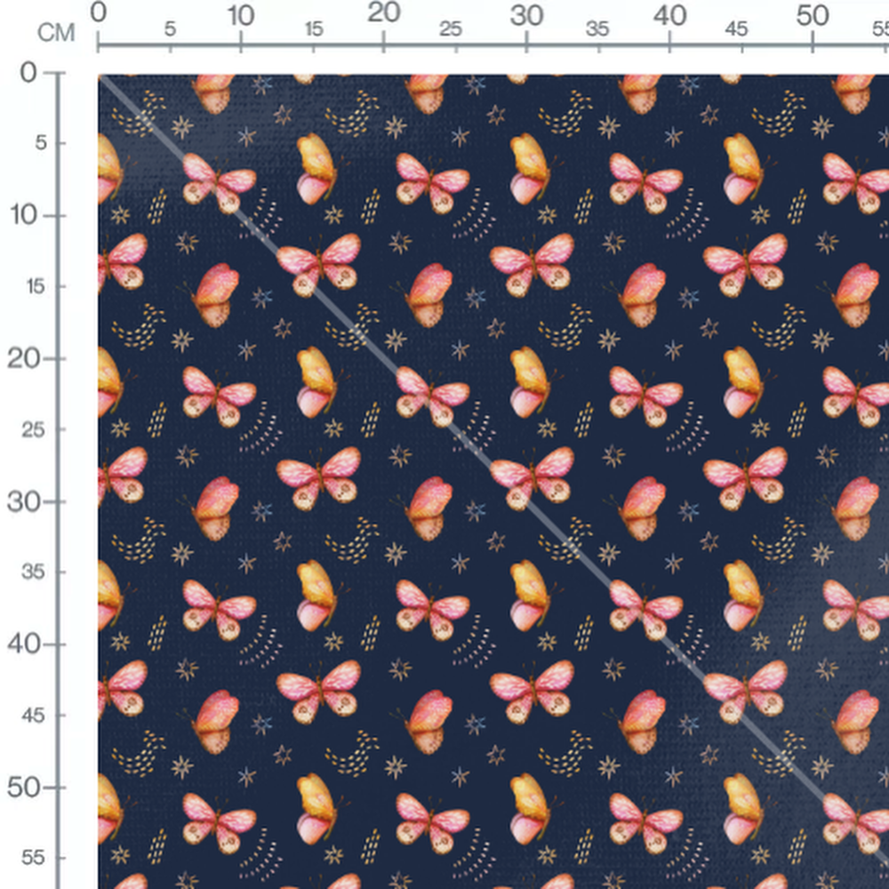 Tissu - Papillons roses et étoiles