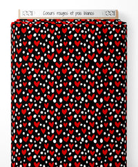 Tissu - Cœurs rouges et pois blancs