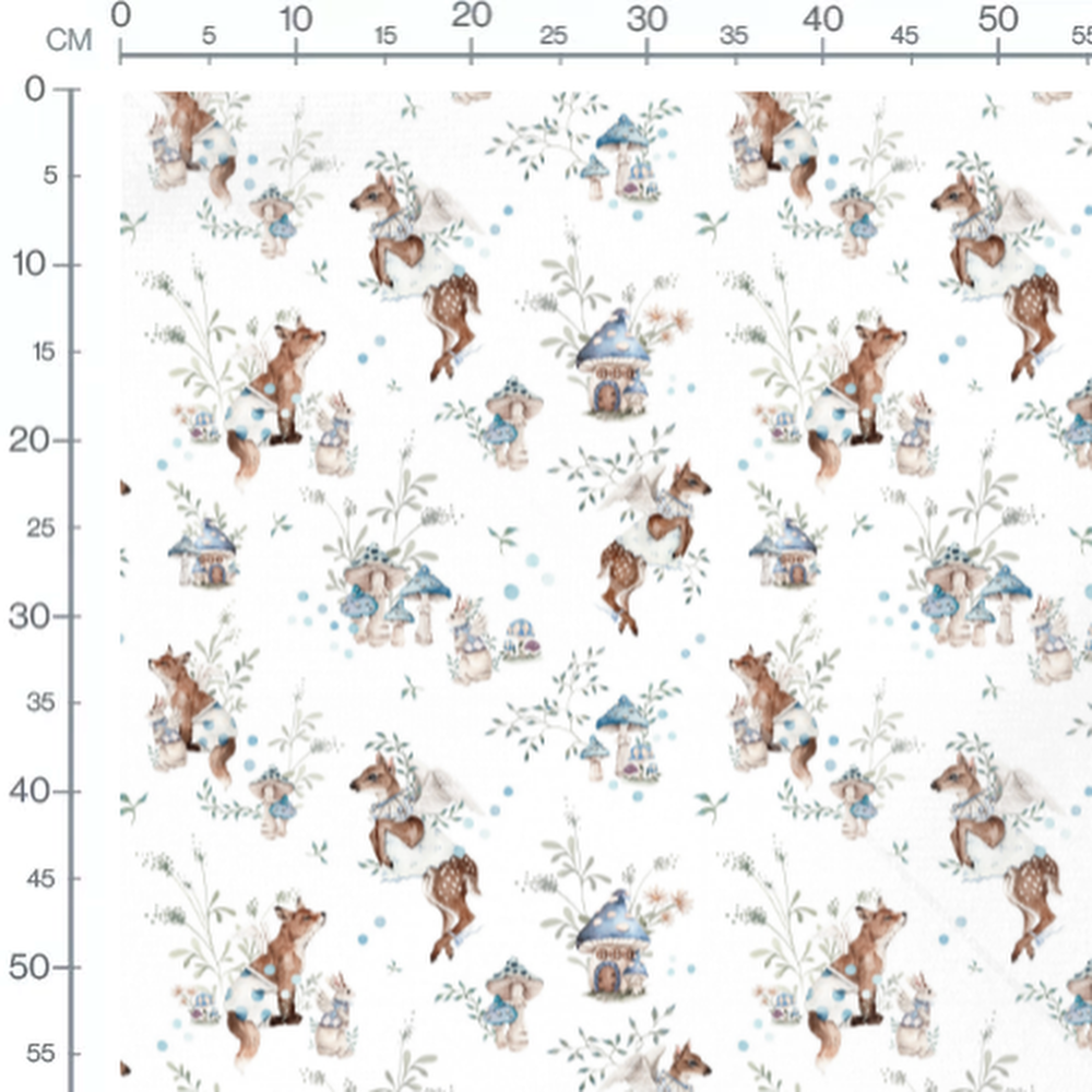 Tissu - Renards et faons sur blanc