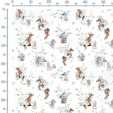 Tissu - Renards et faons sur blanc