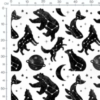 Tissu - Animaux noirs et constellations