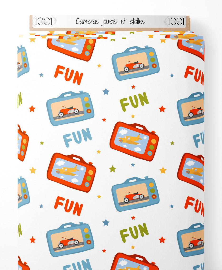Tissu - Caméras jouets et étoiles