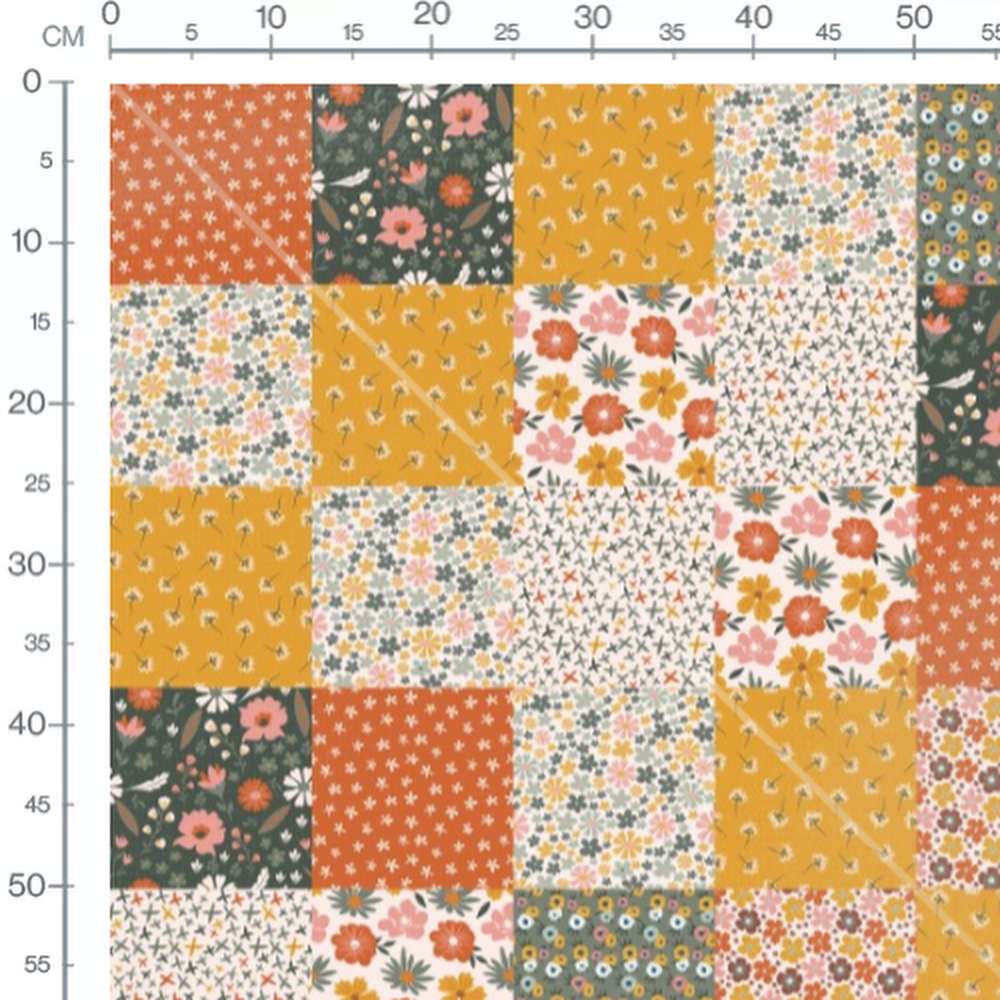 Tissu - Carrés floraux multicolores