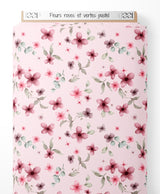 Tissu - Fleurs roses et vertes pastel