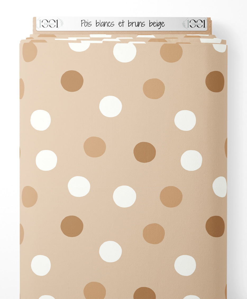 Tissu - Pois blancs et bruns beige