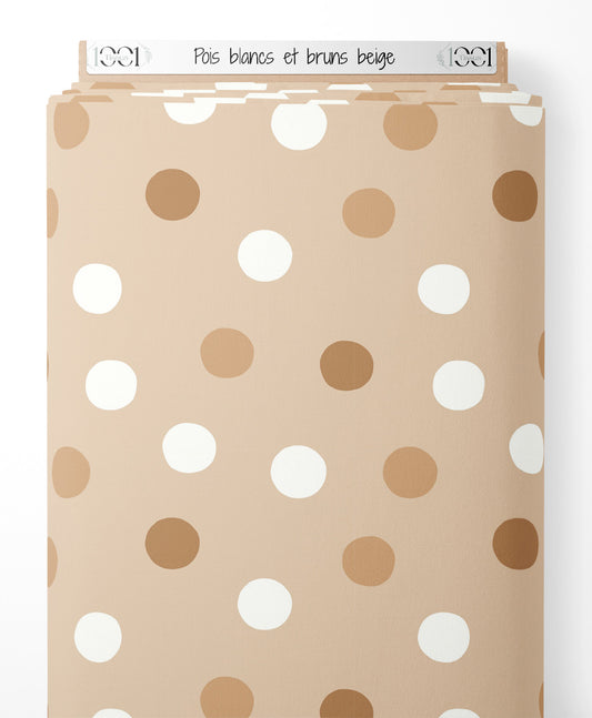 Tissu - Pois blancs et bruns beige
