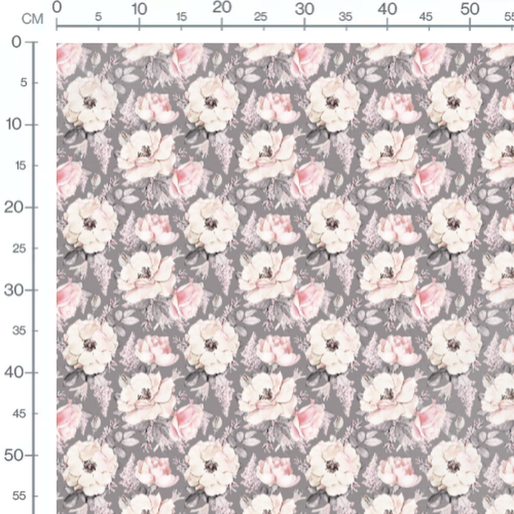 Tissu - Fleurs pastel sur fond gris