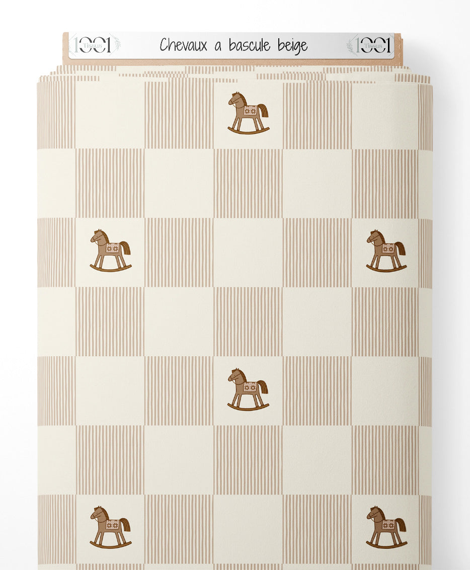 Tissu - Chevaux à bascule beige