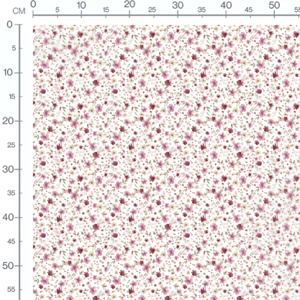 Tissu - Fleurs roses et feuilles vertes 2