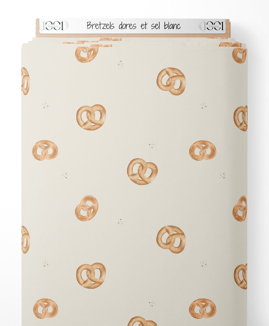 Tissu - Bretzels dorés et sel blanc