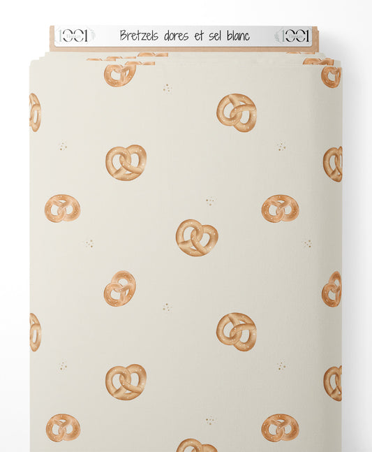 Tissu - Bretzels dorés et sel blanc