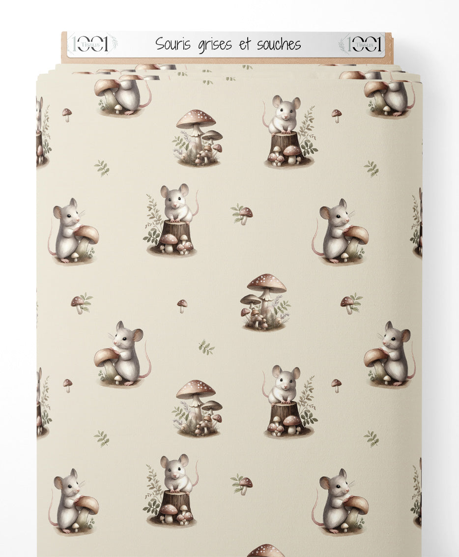 Tissu - Souris grises et souches