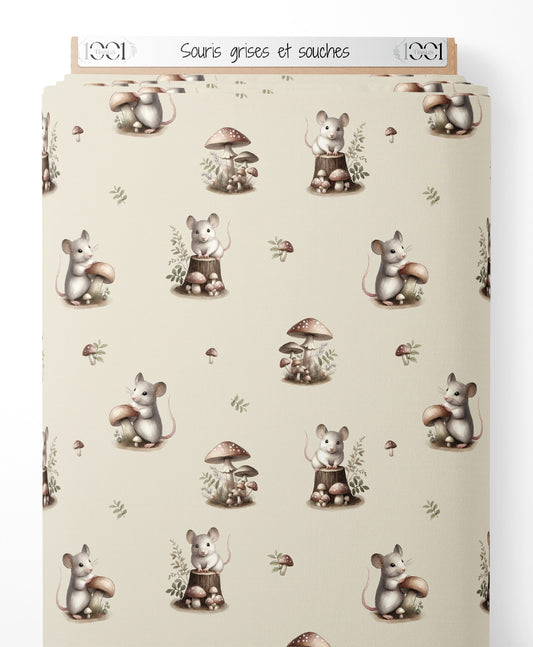 Tissu - Souris grises et souches