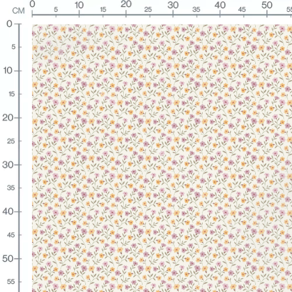 Tissu - Fleurs roses et jaunes