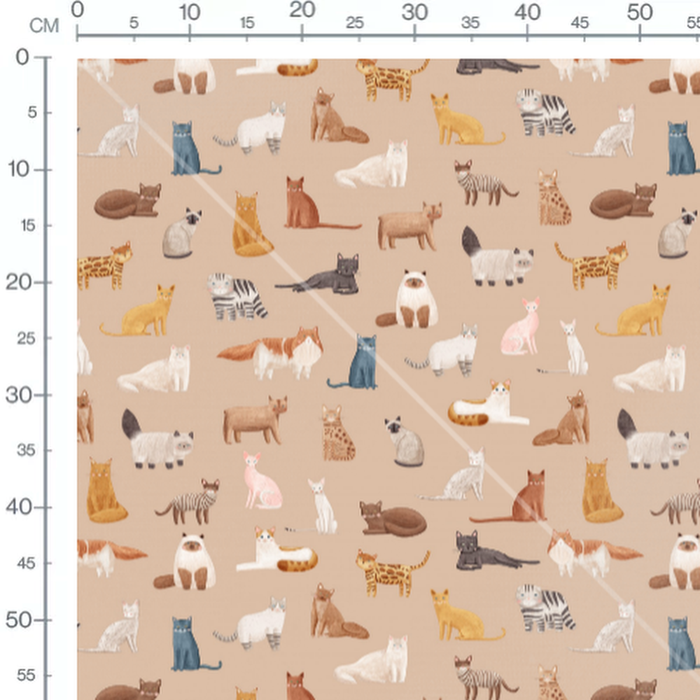 Tissu - Chats colorés sur fond clair