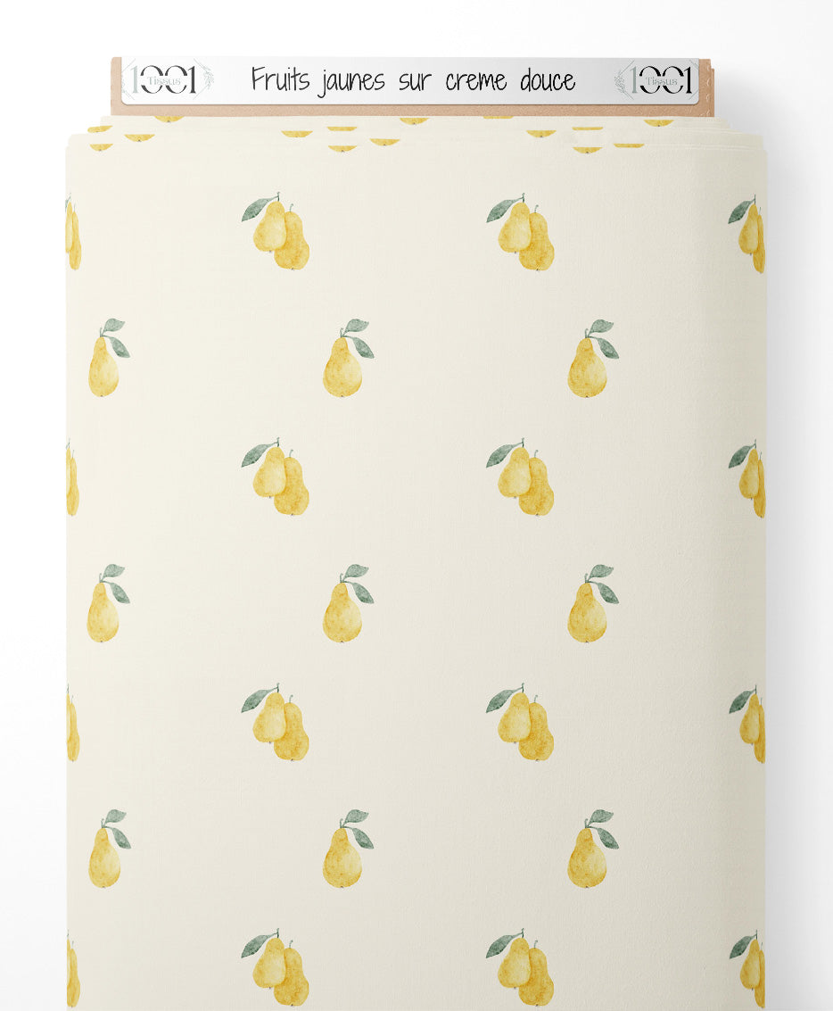 Tissu - Fruits jaunes sur crème douce