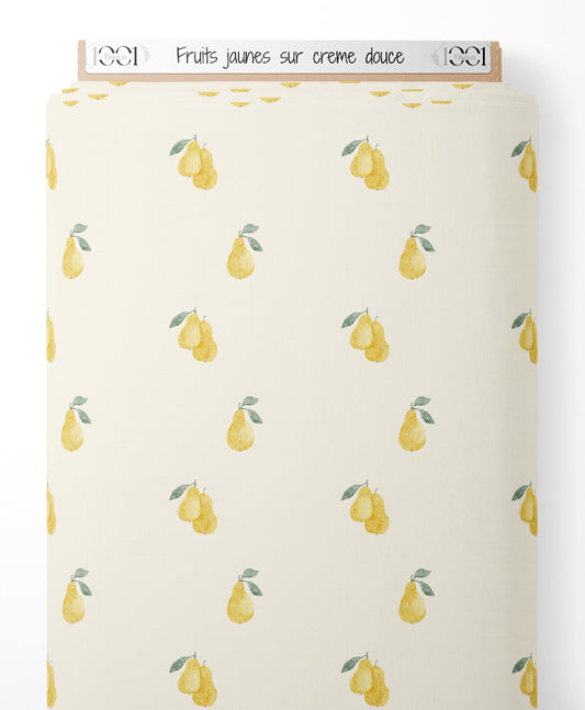 Tissu - Fruits jaunes sur crème douce