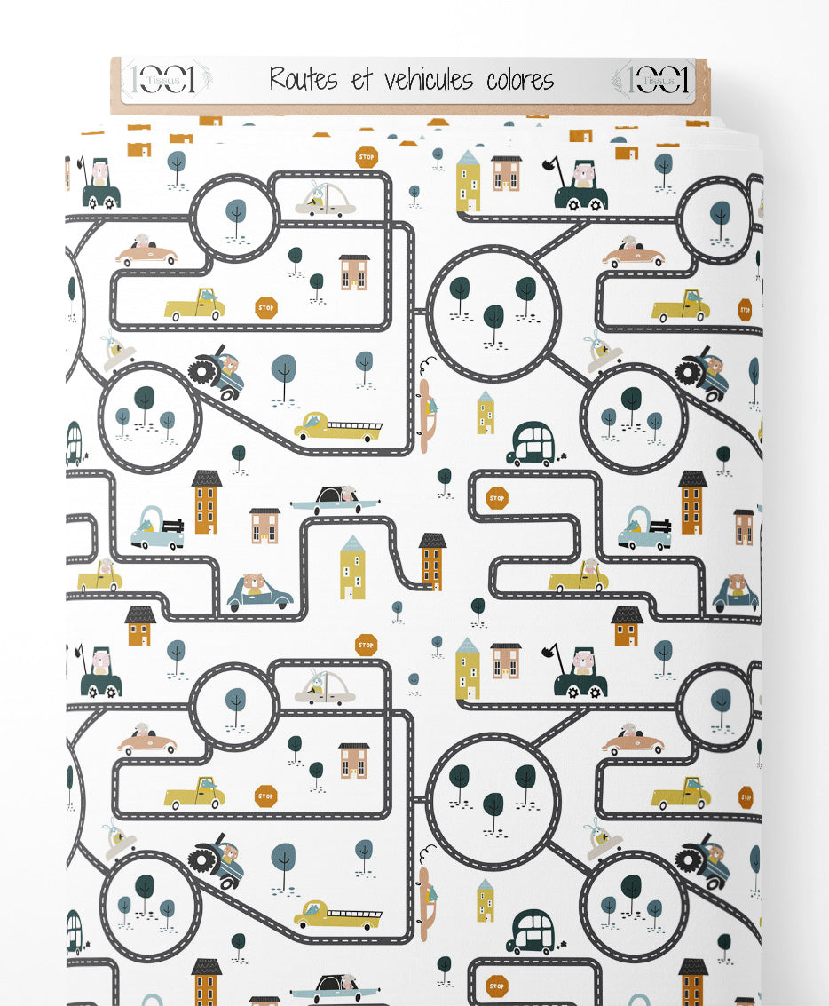 Tissu - Routes et véhicules colorés