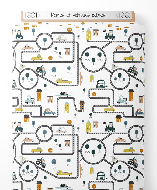 Tissu - Routes et véhicules colorés