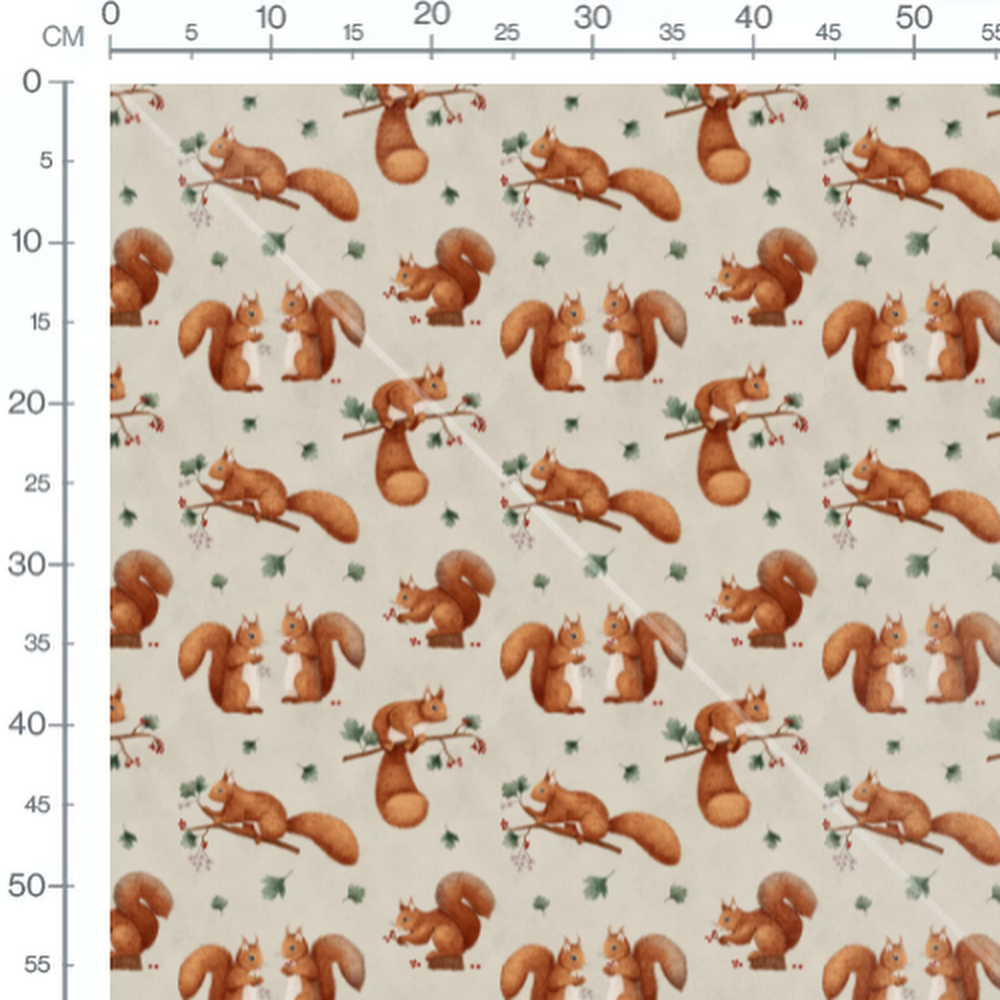 Tissu - Écureuils et feuilles vertes