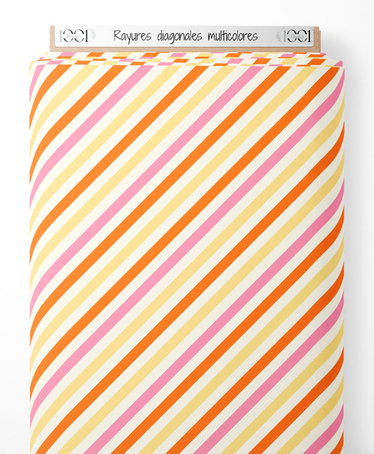 Tissu - Rayures diagonales multicolores
