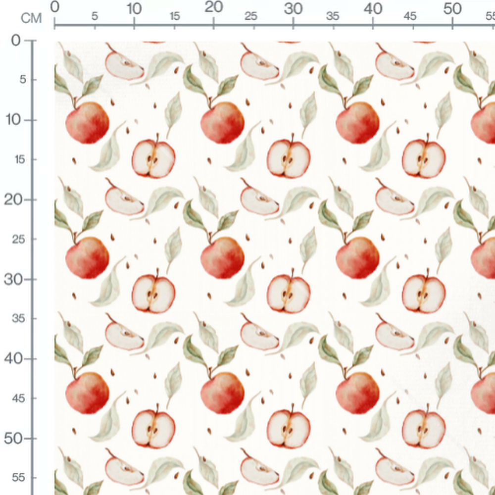 Tissu - Pommes et tranches sur blanc