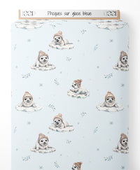 Tissu - Phoques sur glace bleue
