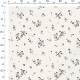 Tissu - Oiseaux bruns et fleurs bleues