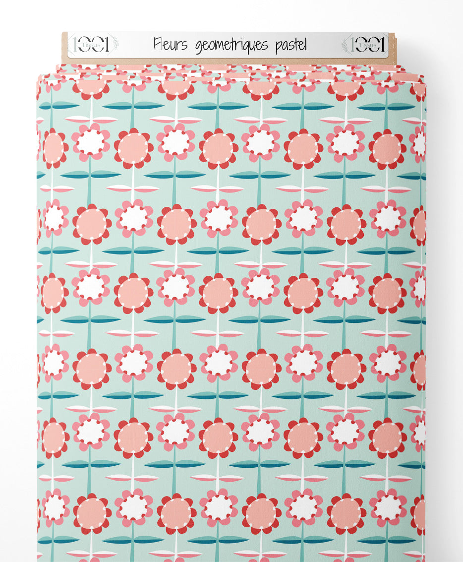Tissu - Fleurs géométriques pastel