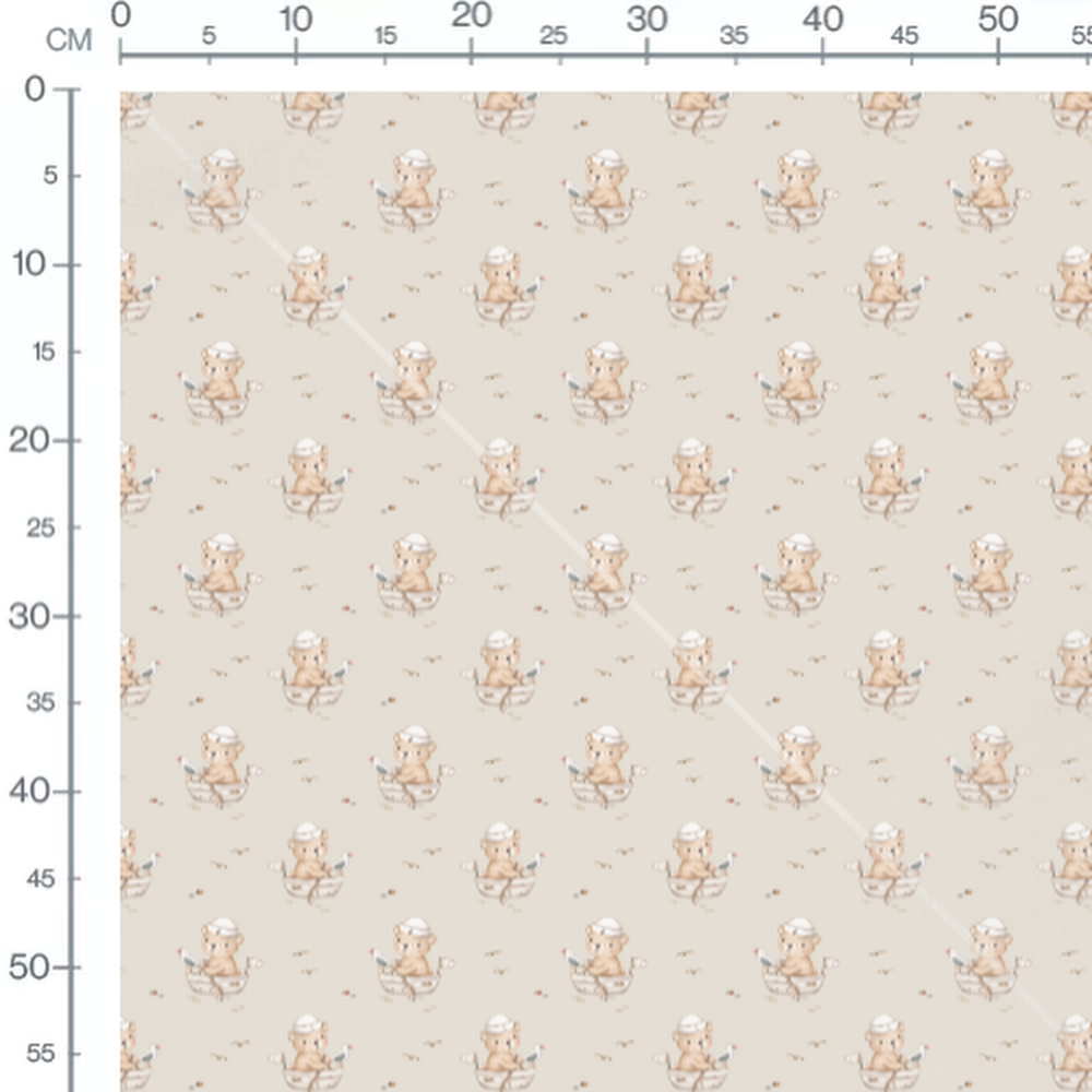Tissu - Ours en bateau sur fond beige