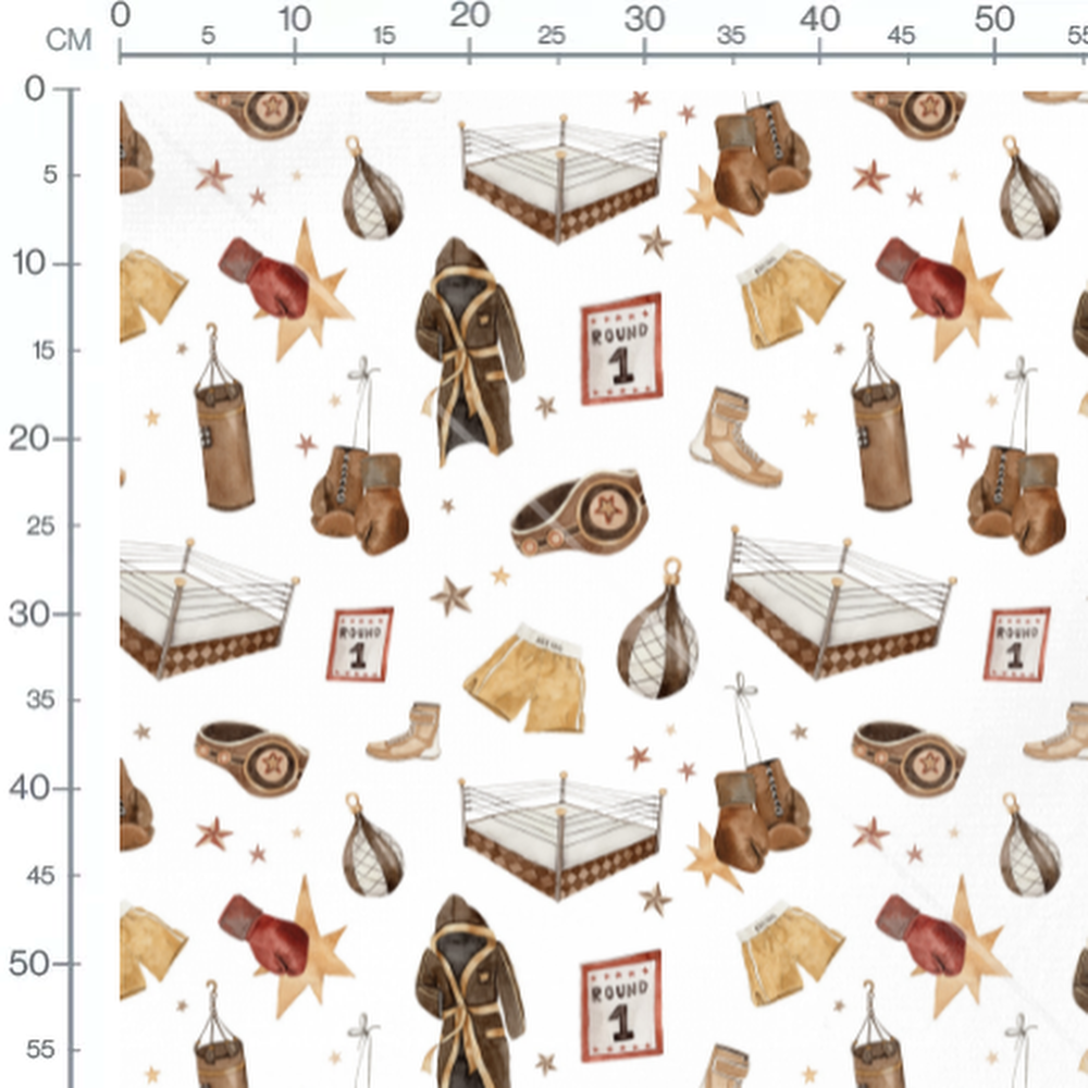 Tissu - Boxe marron sur fond blanc