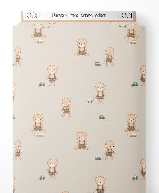 Tissu - Oursons sur fond crème coloré