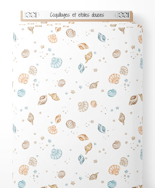 Tissu - Coquillages et étoiles douces