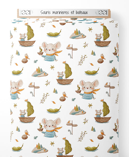 Tissu - Souris marinières et bateaux