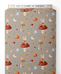 Tissu - Souris et escargots sur champignons