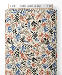Tissu - Feuilles colorées sur beige